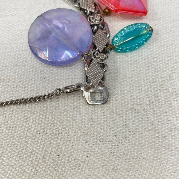 Vintage Bead Charm Bracelet Iridescent Blue Purple Dangle Fun Girly Retro - Picture 9 of 10